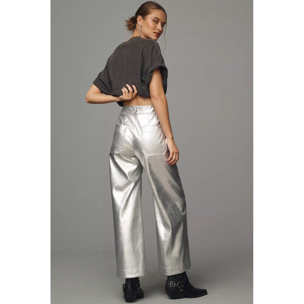 Maeve The Ettie High Rise Crop Wide-Leg Pants Metallic Faux-Leather Size 26 - Picture 4 of 16